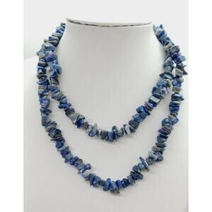 Vintage LAPIS LAZULI Crystal Necklace Chip Beads Beaded Good Energy Hand Strung